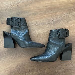Black leather croc embossed booties